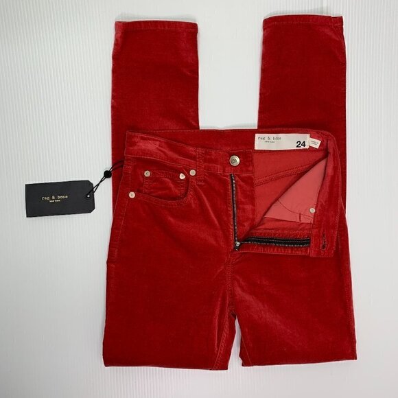Rag & Bone Size 24 Pants High Rise Skinny Ankle Red Velvet Jeans NWT - Picture 3 of 9